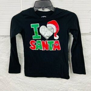 HOLIDAY TIME black long sleeve I HEART SANTA sparkly sparkle shirt size girl 7-8